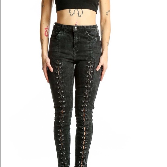 Topshop Moto JAMIE High Rise Lace Up Ankle Skinny Jeans Women’s Sz 32 X 34 - Picture 1 of 10